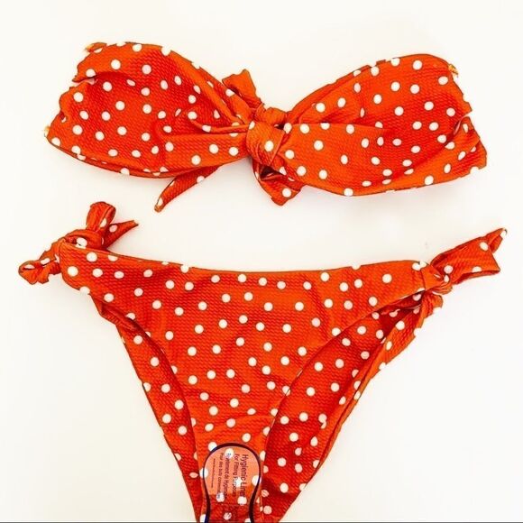 Bandeau Style Low Waist Polka Dot Bikini Set, Orange Size XL/10 NWOT - Picture 6 of 8